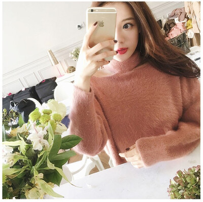 

New autumnwinter 2018 womens hollow neck mink thickened sweater womens loose&lazy style pullover knitted sweater