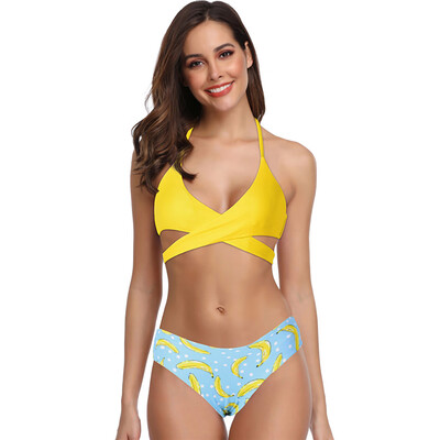 

Saidsome Women Sexy Boho Cross Print Swimwear Beachwear Siamese Swimsuit Bikini Set