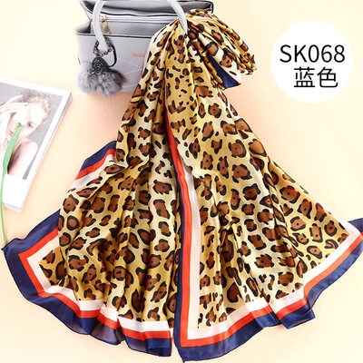 

New European&American style big brand leopard print simulation silk scarf decorative silk scarf travel beach towel shawl