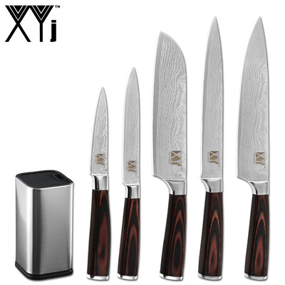 

XYj 6PCS Knife Holder Set Stainless Steel 7CR17 Sharp Blade Color Wood Handle Knife Meat Fish Fruit Cooking Tools