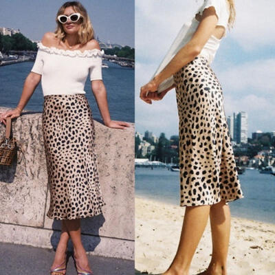 

Women Boho Leopard Long Maxi Slim Skirt Irregular Casual Beach Wrap Sundress