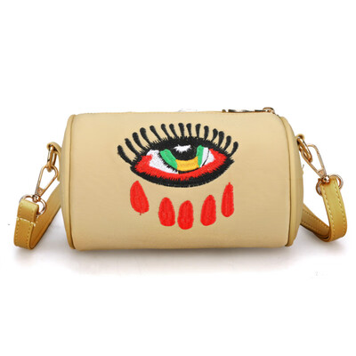 

Recreational Cylinder Bag Personality Fashion Baituan Inclined Bag Embroidery Small Round Bag Portable Mini Cloth Bag