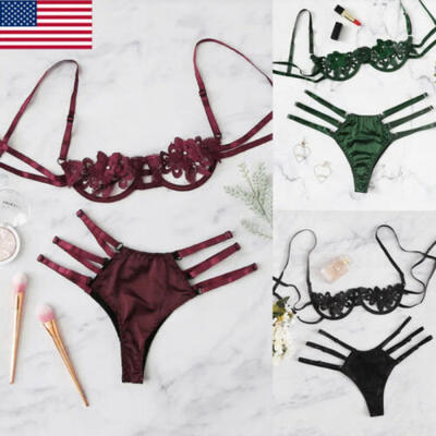 

US Womens Sexy Lingerie Babydoll Lace Bra Set G-string Panty Underwear Nightwear
