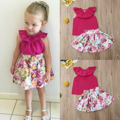 

US Toddler Newborn Baby Girls Kid Tops Dress Sunsuit Skirt Outfit Clothes 2PCS