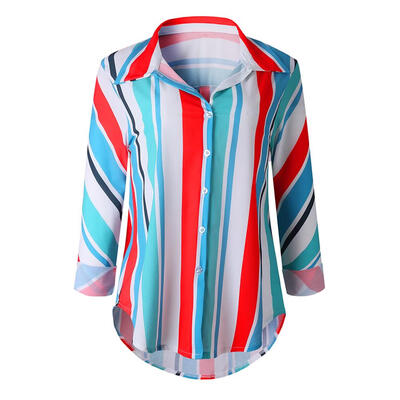 

Fashion Stripe Irregular Loose Blouse Women Tops Sexy V-Neck Loose Shirt