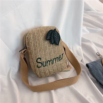 

Fashion letter leaf woven shoulder small square bag female 2019 summer new style art Sen casual messenger bag