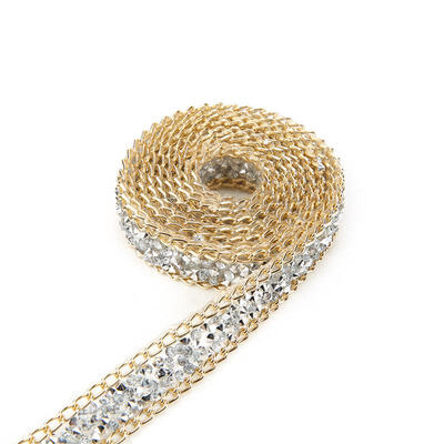 

Greensen 5yard 15mm Gold Edge Silver Diamond Wrap Roll Rhinestone Ribbon Decoration