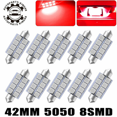 

10X Pure Red 42MM 5050 Festoon LED Interior Dome Map Light Bulbs 578 211-2 212-2