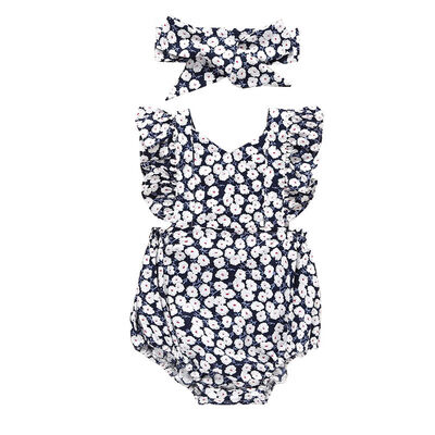 

2019 New Summer Newborn Girls Rompers Set Flare Sleeve Floral Print Bodysuit Jumpsuit With Headband