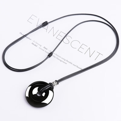 

Natural Obsidian Peace Button Necklace Personality Pendant Jewelry