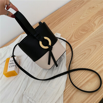 

Korean version of Joker bag fashion mini bucket bag new 2019 fresh contrast color shoulder slung womens bags
