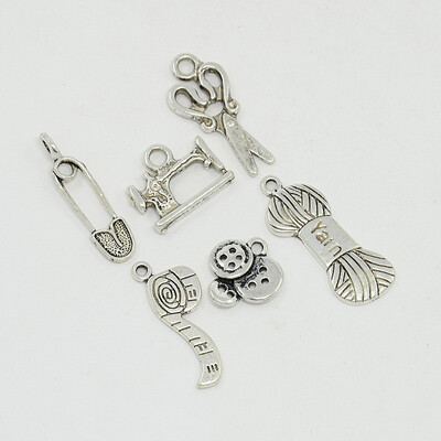 

PH PANDAHALL 30pcs DIY Sewing Knitting Themed Tibetan Style Alloy Pendants Necklace Jewelry Makings Findings