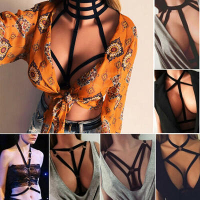 

Womens Elastic Bandage Goth Cage BRA TOP Body Harness Cross Crop Straps Lingerie