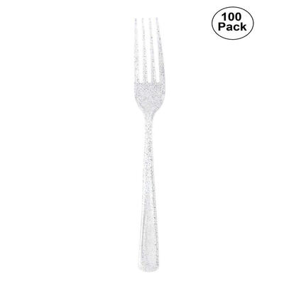 

100Pcs Glitter Plastic Reusable Picnic Cutlery Wedding Tableware