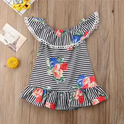 

Toddler Kids Girls Flower Stripe Casual Summer Party Dress Sundress Age 1-6Y