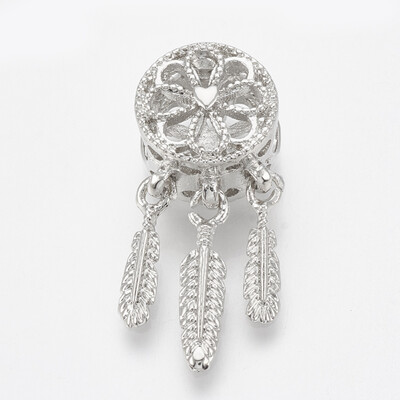 

Alloy European Dangle Beads Large Hole Pendants Hollow Flat Round&Feather Platinum 275mm Hole 5mm