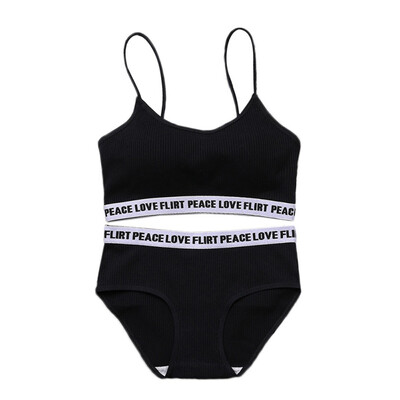 

Women Letter Print Bras Sets Sexy Slim Straps Bra Sets Removable Chest Pad Bralette