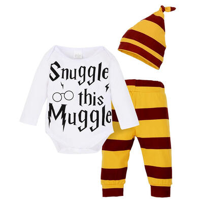 

3pcsset Newborn Baby Boy Girl Suit Set RomperPantsCap Stripes Printed