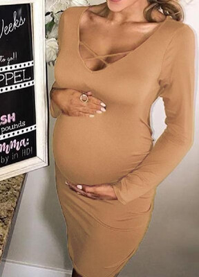 

Simple Pure Color V-neck Maternity Dress