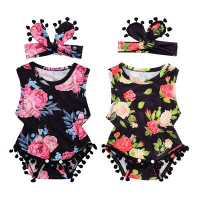 

Newborn Infant Girl Clothes Romper Jumpsuit Bodysuit Sunsuit OutfitHeadband Set