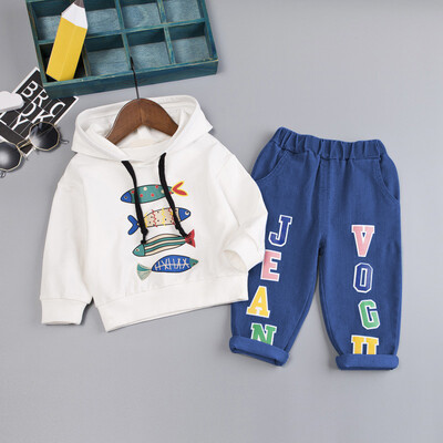 

Autumn Baby Boys Long Sleeve Cartoon Hoodie Sweatshirt TopsDenim Pants Trouser Costume Set