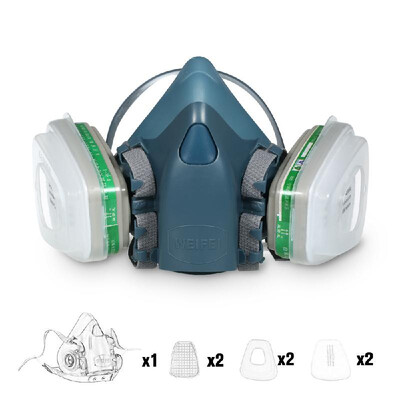 

8200 Half Face Gas Mask Respirator with 2Pcs 4 Filter Cartridge Filter Cotton Cover Painting Spraying Mask Personal Protective Eq