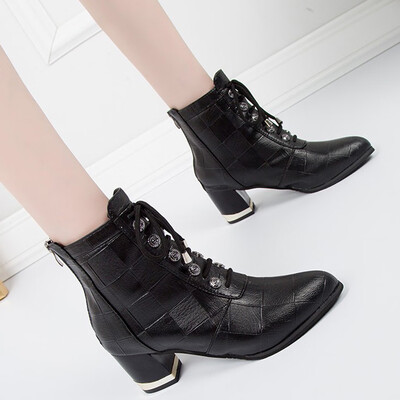 

Rose Womens Fashion Leisure Solid Wedges Pointed Toe Plaid Mid Heel Boots Shoes