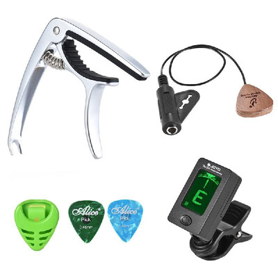 

Guitar Accessories Kit for Acoustic Guitar with Capo Clip-on Tuner Pickup Guitar Pick Holder 2pcs Picks Storage Box