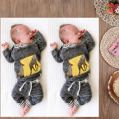 

2017 2PCS Boys Girl Kids Baby Toddler Long Sleeve T shirtPants Set Bodysuit Outfits