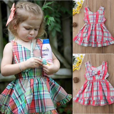 

Fashion Girls Dress Kids Tulle Grid Princess Wedding Pageant Party Prom Dresses