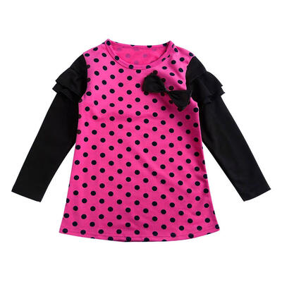 

Girls Long Sleeve Polka Dot Dress Princess Cute Bowknot Children Clothes