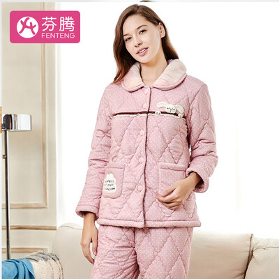 

Fenton coral fleece womens underwear pajamas womens home clothes quilted fashion lapel cardigan autumn&winter womens pajamas womens winter J97509267 bean paste powder XL