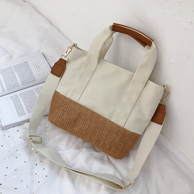 

Qiao Bani 2019 new South Korea ins fashion canvas stitching Tote bag shoulder bag diagonal cross wild female bag