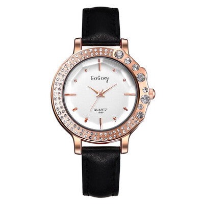 

Womens Watches Beautifully Studded Rose Gold Frame Fashion PU Strap Quartz Watch
