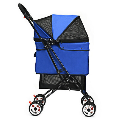 

Folding Cat Dog Pets Cage Stroller-Blue
