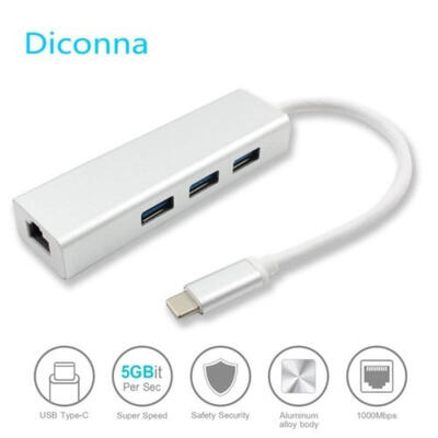 

USB-C Type C to USB HUB With RJ45 Lan Ethernet Adapter For Apple Macbook Laptop