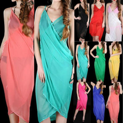 

Womens Summer Holiday Beach Wear Bikini Cover Up Boho Chiffon Swing Sun Dress