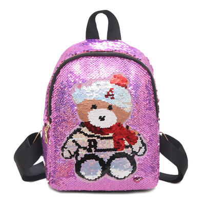 

Cute Sequins Bear Pattern Travel Backpacks Women Glitter Small School Bags