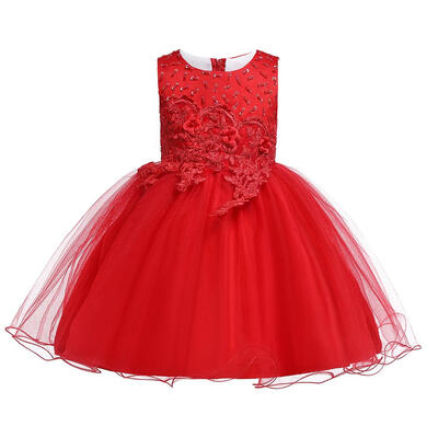 

Girls Flower Decor Dress Sleeveless O-neck Children Princess Swing Dresses