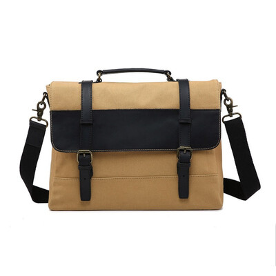 

Crossbody briefcase 2018 new trend business wind canvas crazy horse leather shoulder bag