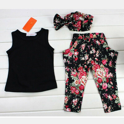

Summer Toddler Kids Girls Sleeveless Tops Pants Floral Outfits Set Clothes