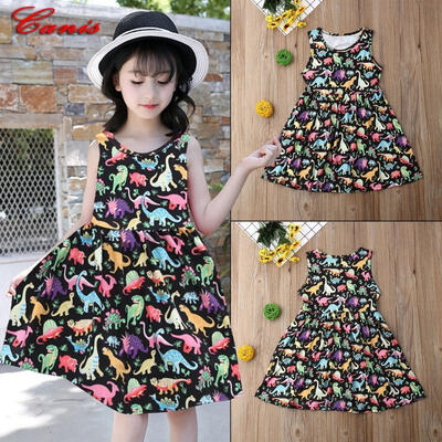 

Dinosaur Newborn Kids Baby Girls Cotton Sleeveless Dress Sundress Summer New