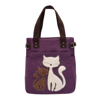 

Canvas Women Shoulder Handbags Large Capacity Totes Cute Cat Shopping Bags