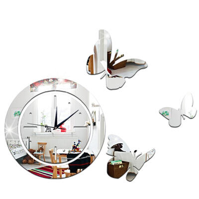 

Acrylic Mirror Round Clock Crystal Wall Clock Butterfly Home Decor Sticker