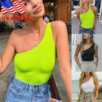

Women One Shoulder Jumpsuit Bodycon Bodysuit Leotard Top Romper Blouse Shirts