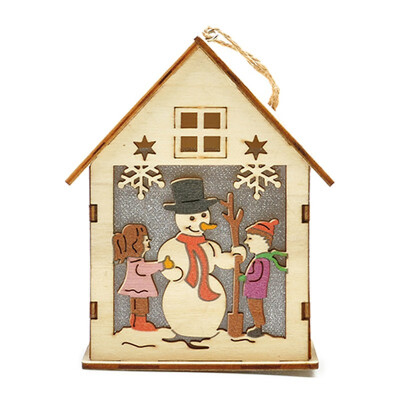 

FUNNYBUNNY LED Light Wooden Dolls House Villa Christmas Ornaments Xmas Tree Hanging Decor