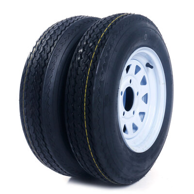

Ktaxon 2-Pack 530-12 LRC Bias Trailer Tires on 12" 5 Lug White STP Wheels 530x12