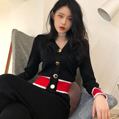 

Cardigan Women Knit Preppy Style Long Sleeve Autumn Patchwork Sweater Streetwear Korean Style Top