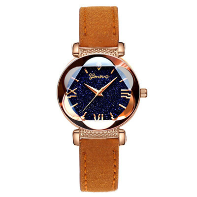 

〖Follure〗Roman Star Dial Six Convex Sleek Minimalist Luxury Leather Strap Watch