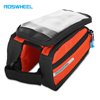 

ROSWHEEL 121273 1L Bike Cycling Touch Screen Bag Front Tube Pannier Double Pouch for 55 inch Cellphone